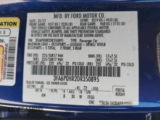 2013 Ford Fusion SE with VIN 3FA6P0HR2DR350895, listed as a IAAI auction lot 41973594 with 168,769 mi miles. Bid and sale history available at carsss.com. Image 9.