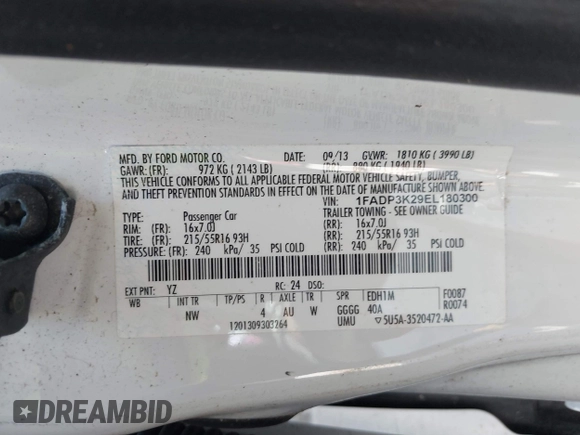 2014 Ford Focus SE with VIN 1FADP3K29EL180300, listed as a IAAI auction lot 42035362 with 1 mi miles. Bid and sale history available at carsss.com. Image 9.