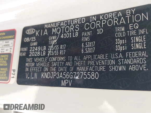 2016 Kia Soul + z VIN KNDJP3A56G7275580, wystawiony jako IAAI lot #41840328 z przebiegiem 94 859 mil mil oraz . Historia ofert i sprzedaży dostępna na DreamBid. Obrazek 9.