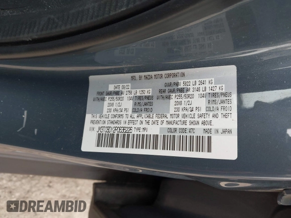 2023 Mazda CX-9 Grand Touring with VIN JM3TCBDY2P0636226, listed as a IAAI auction lot 42384360 with 161,352 mi miles and . Bid and sale history available at DreamBid. Image 9.