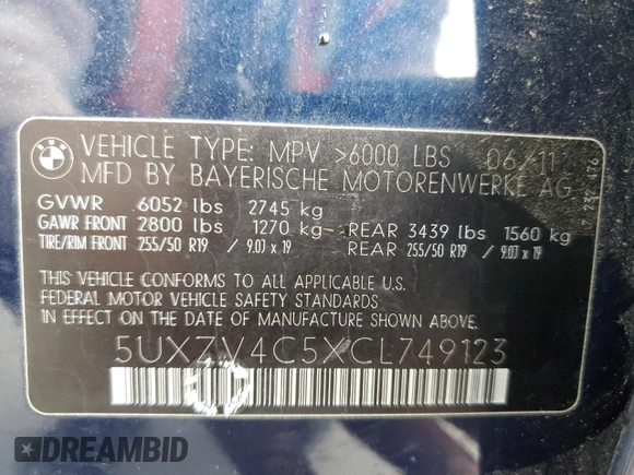 2012 BMW X5 35i с VIN 5UXZV4C5XCL749123, выставлен на аукционе Copart как лот 65259585 с пробегом 124 193 миль миль и Чистый • Clean title. История ставок и продаж доступна на DreamBid. Изображение 13.