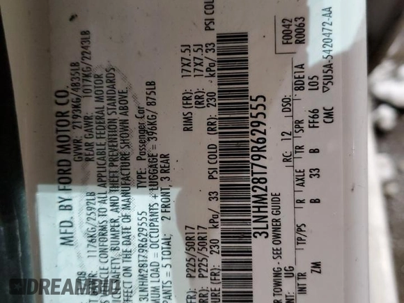 2009 Lincoln MKZ z VIN 3LNHM28T79R629555, wystawiony jako Copart lot #43765295 z przebiegiem 159 033 mil mil oraz Szkoda całkowita • Salvage title. Historia ofert i sprzedaży dostępna na DreamBid. Obrazek 14.