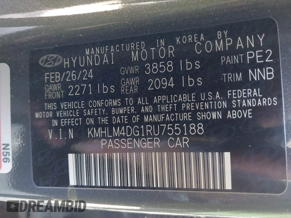 2024 Hyundai Elantra SEL z VIN KMHLM4DG1RU755188, wystawiony jako IAAI lot #41857576 z przebiegiem 18 183 mil mil oraz . Historia ofert i sprzedaży dostępna na DreamBid. Obrazek 9.