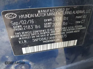 2017 Hyundai Elantra SE z VIN 5NPD84LFXHH128875, wystawiony jako IAAI lot #42260974 z przebiegiem 103 009 mil mil oraz . Historia ofert i sprzedaży dostępna na DreamBid. Obrazek 9.