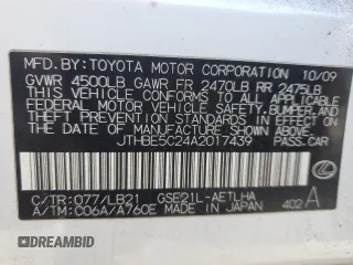 2010 Lexus IS 350 with VIN JTHBE5C24A2017439, listed as a Copart auction lot 85369904 with 157,074 mi miles and Salvage title. Bid and sale history available at DreamBid. Image 12.
