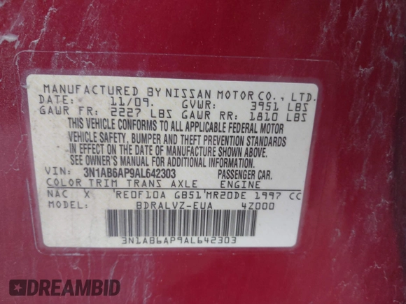 2010 Nissan Sentra S z VIN 3N1AB6AP9AL642303, wystawiony jako IAAI lot #42452652 z przebiegiem 130 486 mil mil oraz . Historia ofert i sprzedaży dostępna na DreamBid. Obrazek 9.