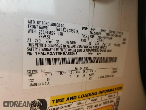 2019 Ford Expedition Max Limited with VIN 1FMJK2AT5KEA88046, listed as a Copart auction lot 48655915 with 81,319 mi miles and Salvage Title. Bid and sale history available at DreamBid. Image 16.