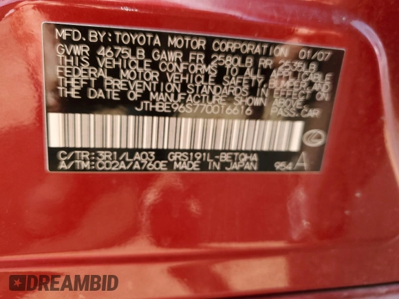 2007 Lexus GS 350 z VIN JTHBE96S770016616, wystawiony jako Copart lot #61614405 z przebiegiem 218 365 mil mil oraz Czysty tytuł • Clean title. Historia ofert i sprzedaży dostępna na DreamBid. Obrazek 13.