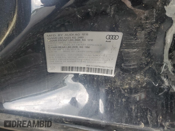 2017 Audi Q5 Premium with VIN WA1C2AFPXHA072423, listed as a Copart auction lot 52877245 with Not provided miles and Salvage title. Bid and sale history available at DreamBid. Image 13.