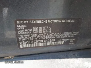 2013 BMW 3 Series 320i with VIN WBA3B1C5XDF462859, listed as a IAAI auction lot 42191369 with 140,253 mi miles and . Bid and sale history available at carsss.com. Image 9.