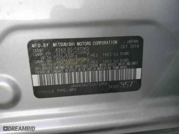 2020 Mitsubishi Outlander Sport ES 2.0 with VIN JA4AP3AU7LU012656, listed as a Copart auction lot 46926435 with 97,195 mi miles and Salvage Title. Bid and sale history available at carsss.com. Image 14.