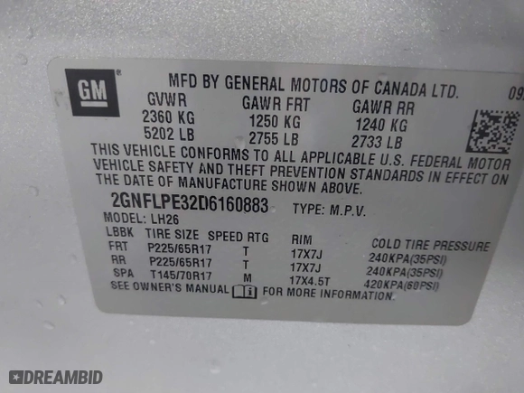 2013 Chevrolet Equinox LT with VIN 2GNFLPE32D6160883, listed as a IAAI auction lot 40447930 with 141,131 mi miles. Bid and sale history available at carsss.com. Image 9.