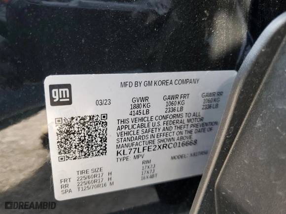 2024 Chevrolet Trax LS with VIN KL77LFE2XRC016668, listed as a Copart auction lot 51515685 with 13,709 mi miles and Salvage Title. Bid and sale history available at carsss.com. Image 13.