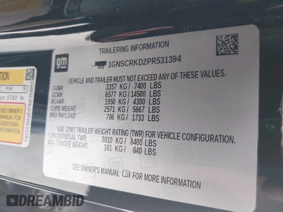 2023 Chevrolet Tahoe RST with VIN 1GNSCRKD2PR531394, listed as a IAAI auction lot 42147801 with 23,423 mi miles and . Bid and sale history available at DreamBid. Image 9.