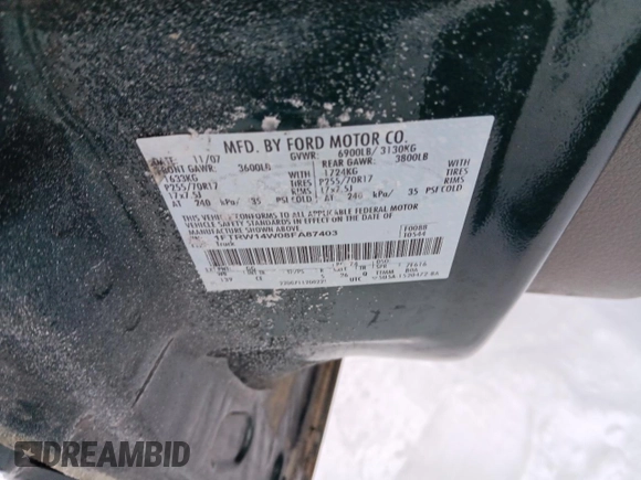 2008 Ford F-150 XL with VIN 1FTRW14W08FA87403, listed as a Copart auction lot 87237614 with 173,971 mi miles and Salvage Title. Bid and sale history available at carsss.com. Image 12.