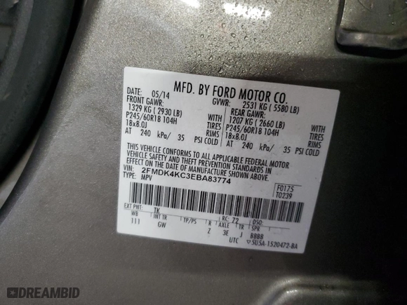 2014 Ford Edge Limited with VIN 2FMDK4KC3EBA83774, listed as a Copart auction lot 44593695 with 126,014 mi miles and Salvage Title. Bid and sale history available at carsss.com. Image 13.