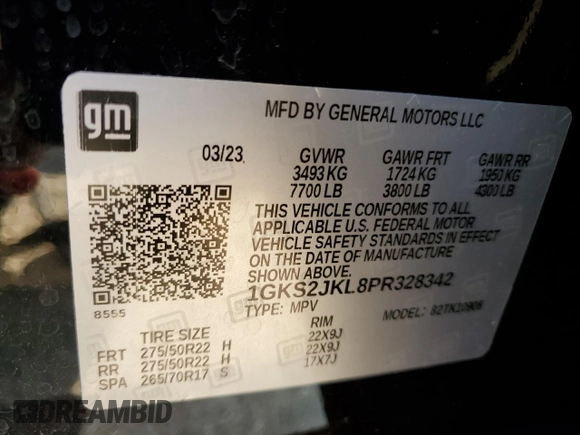 2023 GMC Yukon XL Denali with VIN 1GKS2JKL8PR328342, listed as a Copart auction lot 63427453 with 6,753 mi miles and Salvage Title. Bid and sale history available at carsss.com. Image 13.