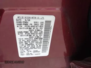 2007 Nissan Murano S with VIN JN8AZ08W47W601653, listed as a IAAI auction lot 42074179 with 138,257 mi miles and . Bid and sale history available at DreamBid. Image 9.
