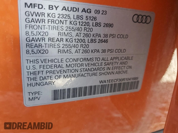 2024 Audi Q3 S line Premium Plus z VIN WA1EECF30R1041689, wystawiony jako Copart lot #48079875 z przebiegiem 12 668 mil mil oraz Szkody całkowita. Historia ofert i sprzedaży dostępna na DreamBid. Obrazek 16.