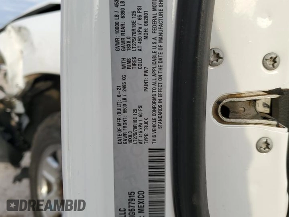 2021 Ram 2500 Tradesman with VIN 3C6UR5HJ9MG677915, listed as a Copart auction lot 86293534 with 63,746 mi miles and Salvage title. Bid and sale history available at DreamBid. Image 13.
