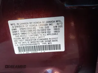 2013 Acura MDX with VIN 2HNYD2H29DH506219, listed as a IAAI auction lot 41325146 with 200,245 mi miles. Bid and sale history available at carsss.com. Image 9.