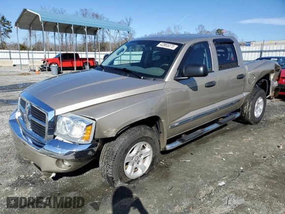 2005 Dodge Dakota Laramie with VIN 1D7HW58N15S326888, listed as a Copart auction lot 43965075 with 87,287 mi miles and Salvage Title. Bid and sale history available at DreamBid. Image 1.