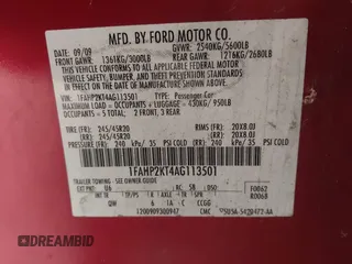 2010 Ford Taurus SHO with VIN 1FAHP2KT4AG113501, listed as a IAAI auction lot 42690799 with Not provided miles and . Bid and sale history available at DreamBid. Image 9.
