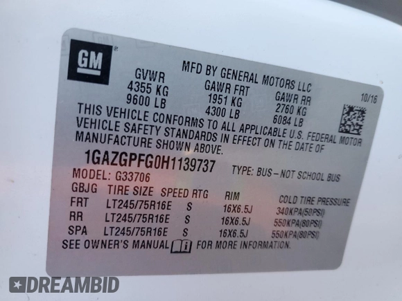 2017 Chevrolet Express Passenger LT z VIN 1GAZGPFG0H1139737, wystawiony jako Copart lot #49229985 z przebiegiem 58 877 mil mil oraz Szkoda całkowita • Salvage title. Historia ofert i sprzedaży dostępna na DreamBid. Obrazek 13.
