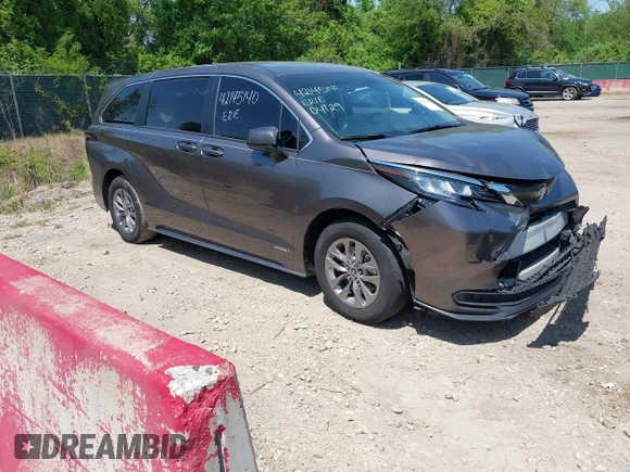 2021 Toyota Sienna LE with VIN 5TDKSKFC4MS004345, listed as a IAAI auction lot 42145140 with 103,544 mi miles and . Bid and sale history available at DreamBid. Image 1.