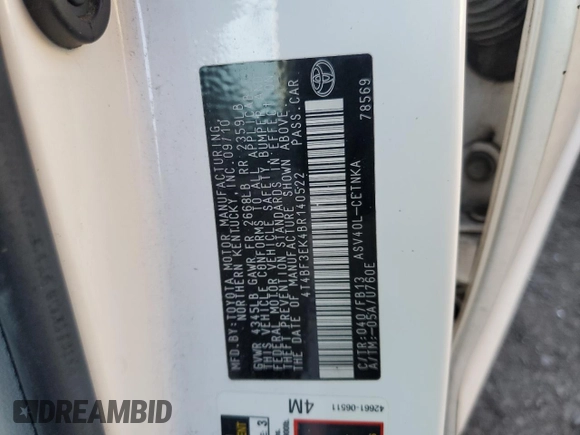 2011 Toyota Camry LE with VIN 4T4BF3EK4BR140522, listed as a Copart auction lot 86657664 with Not Provided miles and Salvage Title. Bid and sale history available at DreamBid. Image 13.