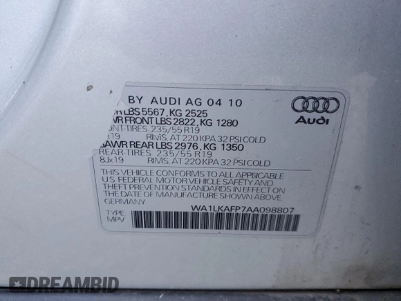 2010 Audi Q5 Premium Plus z VIN WA1LKAFP7AA098807, wystawiony jako Copart lot #50611125 z przebiegiem 202 108 mil mil oraz Czysty tytuł • Clean title. Historia ofert i sprzedaży dostępna na DreamBid. Obrazek 13.