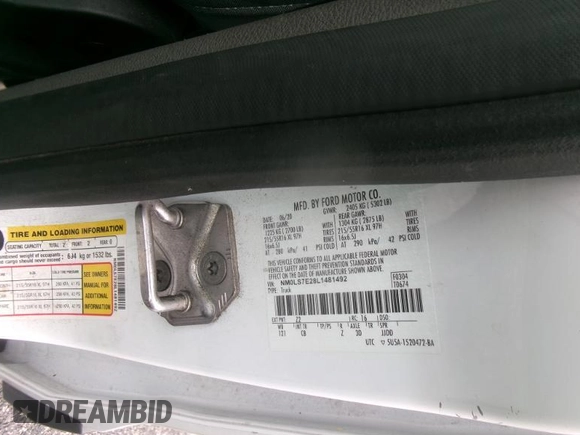 2020 Ford Transit Connect XL with VIN NM0LS7E28L1481492, listed as a IAAI auction lot 42682124 with 87,204 mi miles and . Bid and sale history available at DreamBid. Image 7.