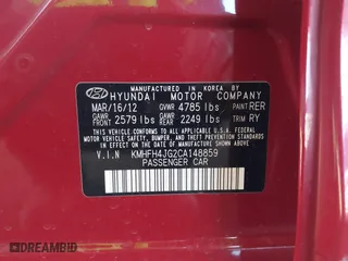 2012 Hyundai Azera with VIN KMHFH4JG2CA148859, listed as a IAAI auction lot 41850242 with 105,272 mi miles. Bid and sale history available at carsss.com. Image 9.