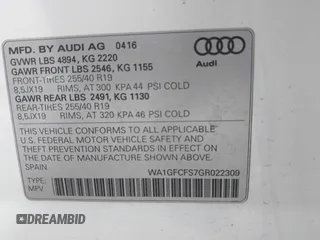 2016 Audi Q3 Prestige with VIN WA1GFCFS7GR022309, listed as a IAAI auction lot 41976521 with 82,118 mi miles and . Bid and sale history available at DreamBid. Image 9.