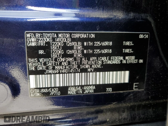 2024 Toyota RAV4 Hybrid XLE Premium with VIN JTMB6RFV4RD145174, listed as a Copart auction lot 48618325 with 6,652 mi miles and Salvage Title. Bid and sale history available at carsss.com. Image 15.
