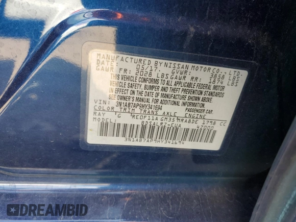 2017 Nissan Sentra SL с VIN 3N1AB7AP9HY341694, выставлен на аукционе Copart как лот 52687125 с пробегом 53 973 миль миль и Списание • Salvage title. История ставок и продаж доступна на DreamBid. Изображение 15.