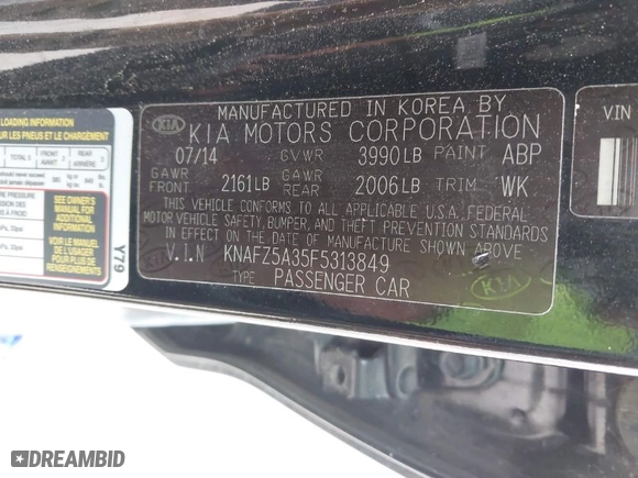 2015 Kia Forte 5-Door SX with VIN KNAFZ5A35F5313849, listed as a IAAI auction lot 41903731 with NaN miles. Bid and sale history available at carsss.com. Image 9.