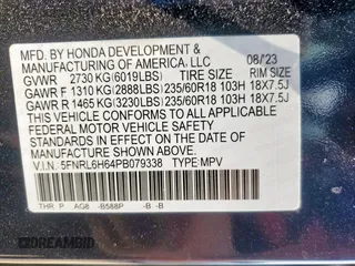 2023 Honda Odyssey EX-L с VIN 5FNRL6H64PB079338, выставлен на аукционе Copart как лот 57666505 с пробегом 39 807 миль миль и Списание • Salvage title. История ставок и продаж доступна на DreamBid. Изображение 13.