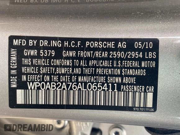 2010 Porsche Panamera S with VIN WP0AB2A76AL065411, listed as a Copart auction lot 57122525 with 135,112 mi miles and Clean title. Bid and sale history available at DreamBid. Image 10.