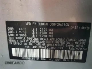2020 Subaru Legacy с VIN 4S3BWAA60L3033633, выставлен на аукционе Copart как лот 60270365 с пробегом 97 925 миль миль и Списание • Salvage title. История ставок и продаж доступна на DreamBid. Изображение 12.