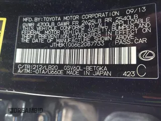 2014 Lexus ES 350 with VIN JTHBK1GG6E2087733, listed as a IAAI auction lot 41872498 with 191,347 mi miles. Bid and sale history available at carsss.com. Image 9.