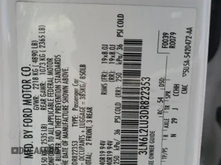 2013 Lincoln MKZ Hybrid with VIN 3LN6L2LU3DR822353, listed as a Copart auction lot 52354815 with Not provided miles and Salvage title. Bid and sale history available at DreamBid. Image 12.