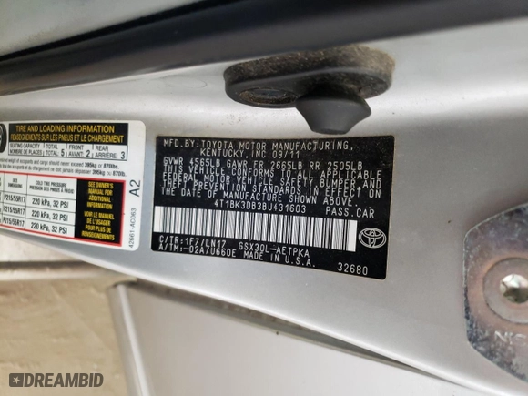 2011 Toyota Avalon with VIN 4T1BK3DB3BU431603, listed as a Copart auction lot 46406415 with NaN miles and Salvage Title. Bid and sale history available at carsss.com. Image 13.