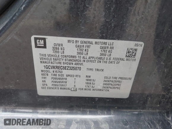 2014 Chevrolet Silverado 1500 LT with VIN 1GCVKREC8EZ325070, listed as a IAAI auction lot 41328199 with 164,009 mi miles and . Bid and sale history available at DreamBid. Image 9.