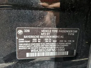 2015 BMW 3 Series 328i xDrive with VIN WBA3B5G58FNS15964, listed as a Copart auction lot 61783435 with 149,974 mi miles and Salvage title. Bid and sale history available at DreamBid. Image 12.
