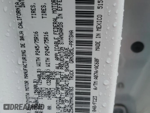 2021 Toyota Tacoma SR z VIN 3TMCZ5AN2MM418783, wystawiony jako Copart lot #59335685 z przebiegiem Nie podano mil oraz Czysty tytuł • Clean title. Historia ofert i sprzedaży dostępna na DreamBid. Obrazek 12.