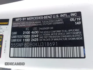 2019 Mercedes-Benz C 300 z VIN 55SWF8DB0KU318691, wystawiony jako IAAI lot #41751526 z przebiegiem 63 608 mil mil oraz . Historia ofert i sprzedaży dostępna na DreamBid. Obrazek 9.