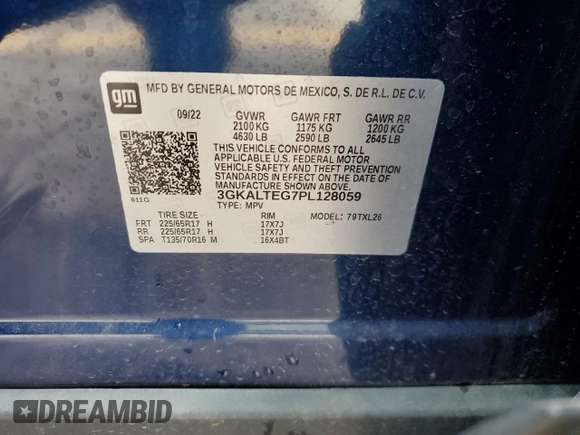 2023 GMC Terrain SLE with VIN 3GKALTEG7PL128059, listed as a Copart auction lot 58479105 with 21,190 mi miles and Non repairable. Bid and sale history available at DreamBid. Image 13.