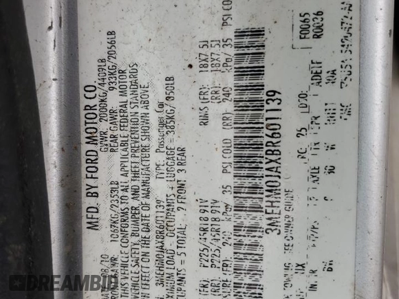 2011 Mercury Milan Premier с VIN 3MEHM0JAXBR601139, выставлен на аукционе Copart как лот 81160894 с пробегом 182 629 миль миль и Списание • Salvage title. История ставок и продаж доступна на DreamBid. Изображение 14.