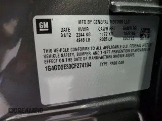 2012 Buick LaCrosse Premium 1 с VIN 1G4GD5E33CF274194, выставлен на аукционе Copart как лот 65467255 с пробегом 73 073 миль миль и Списание • Salvage title. История ставок и продаж доступна на DreamBid. Изображение 12.